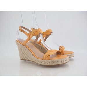 STUART WEITZMAN Twist Espadrille Wedge Sandal Orange Leather Size 10 Slingback